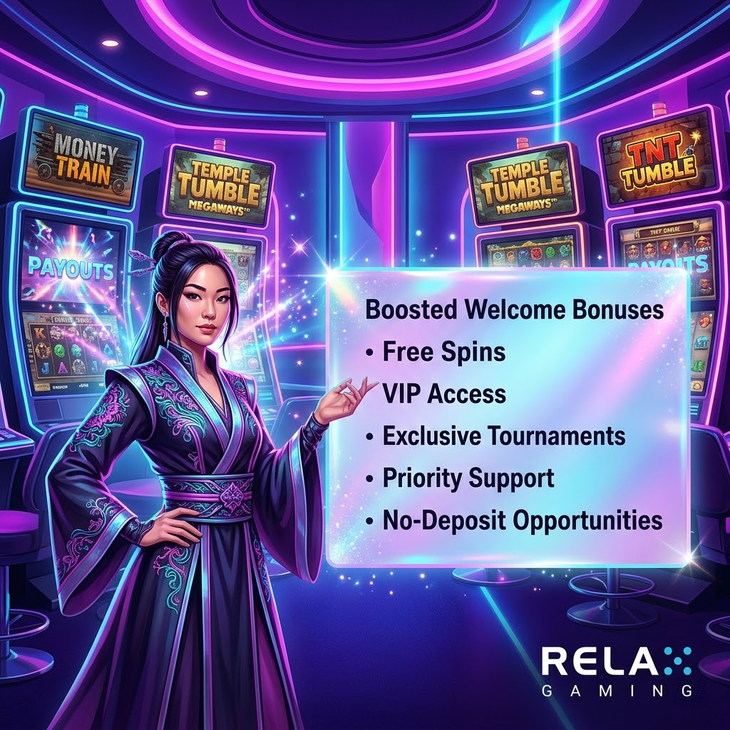 Elevate your play with boosted welcome bonuses—enjoy higher deposit match percentages of 25–50% above standard offers on your first deposit. Maximize wins with Additional Free Spins on popular Relax Gaming titles, including Money Train, Money Train 2, Temple Tumble Megaways, and TNT Tumble. Get faster access to our VIP program through accelerated loyalty points for referral sign-ups, helping you achieve VIP status quicker. Take part in Exclusive Tournaments with guaranteed prize pools, reserved solely for Relax Gaming promoters and their referrals. Benefit from Priority Customer Support, as referral players often receive priority queue status. And look out for No-Deposit Bonus Opportunities offered occasionally to referral registrations.

