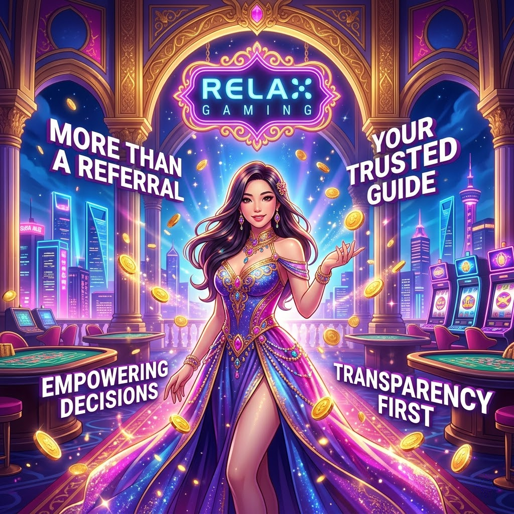 A vibrant anime-style 1:1 image featuring an Asian female presenter in a majestic fantasy casino. The image highlights trust and transparency for Singaporean players with bold, colorful text and a glowing logo in a high-energy, high-contrast setting.